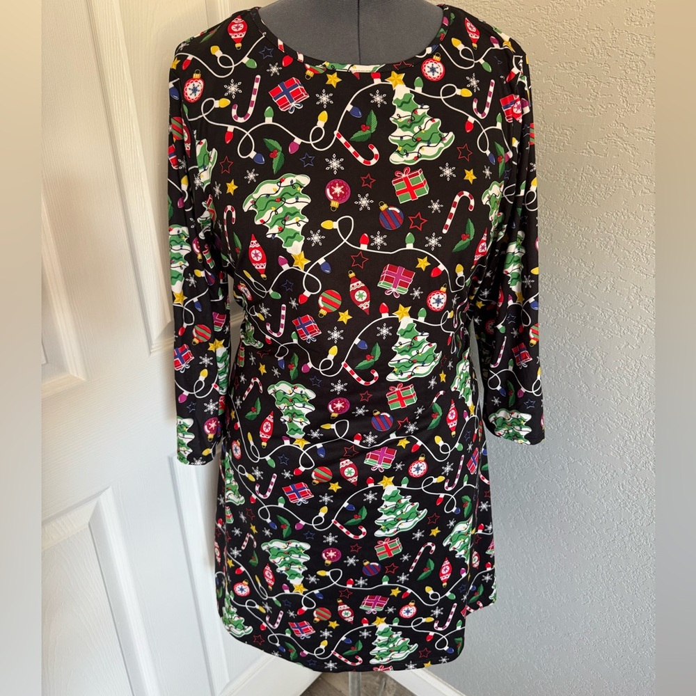Festive Christmas Tree Print Dress
